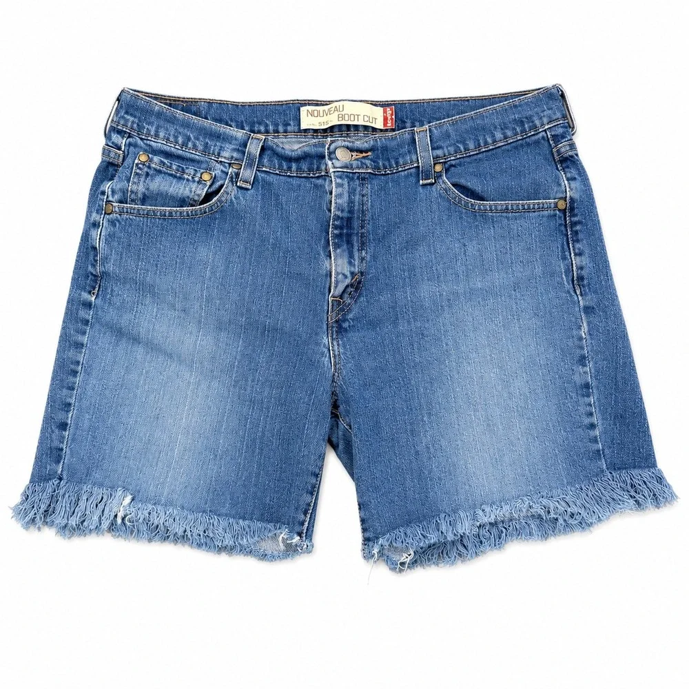 Vtg Levis Nouveau 515 Cut off Shorts Womens 14M Blue Denim Shortie Frayed Hem